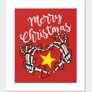 Merry Christmas Heart Love Skeleton Hands Lights Winter Holiday Seasonal Posters and Art